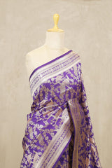 Purple Banarasi Katan Silk Saree with Peacock Floral Jaal Work