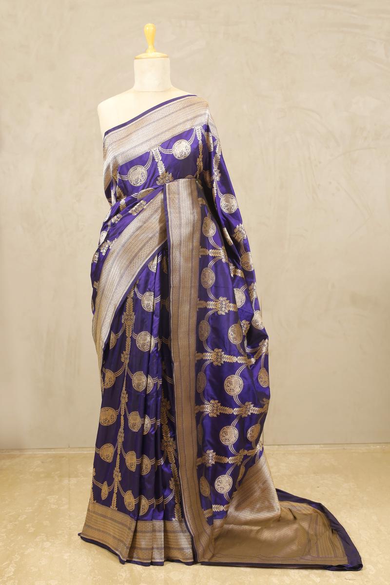 Banarasi Silk Saree, Banarasi saree, silk saree, Purple saree, wedding saree, party wear saree​