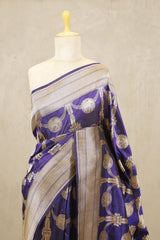 Deep Purple Banarasi Katan Silk Saree with Airavat Motifs