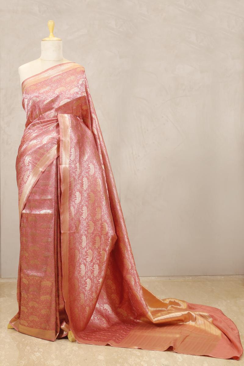 Banarasi Silk Saree, Banarasi saree, silk saree, peach saree, wedding saree, party wear saree​