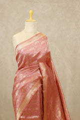 Peach Handloom Banarasi Katan Silk Saree with Coconut Floral Tree Jaal