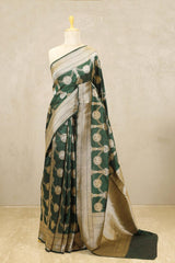 Banarasi Silk Saree, Banarasi saree, silk saree, bottle green saree, wedding saree, party wear saree​