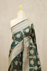 Bottle Green Banarasi Katan Silk Saree with Airavat Motifs