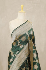 Bottle Green Banarasi Katan Silk Saree with Airavat Motifs