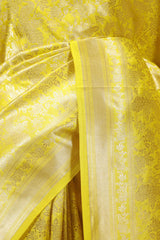 Neon Yellow Banarasi Katan Silk Saree with Peacock Floral Jaal Work