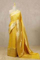 Banarasi Silk Saree, Banarasi saree, silk saree, Yellow saree, wedding saree, party wear saree​