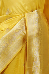 Yellow Handloom Banarasi Kadiyal Silk Saree with Shikargah Motifs