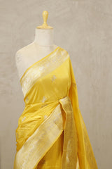 Yellow Handloom Banarasi Kadiyal Silk Saree with Shikargah Motifs