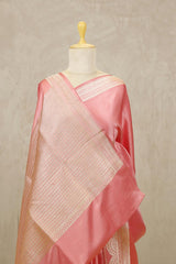 Flamingo Pink Banarasi Satin Silk Saree with Scalloped Border