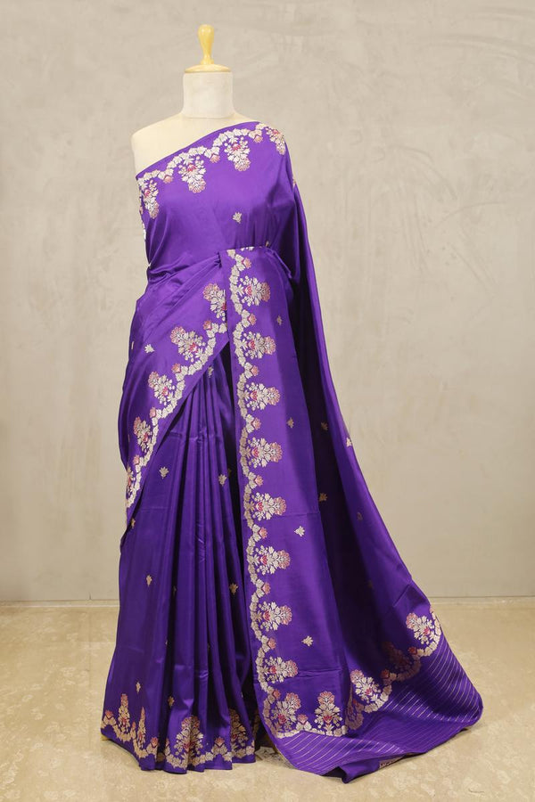 Banarasi Silk Saree, Banarasi saree, silk saree, purple saree, wedding saree, party wear saree​