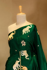 Green Handloom Banarasi Saree with Ganesh Mantra