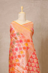 Orange Banarasi Katan Silk Saree with Floral Rangkat Work