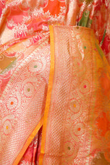 Orange Banarasi Katan Silk Saree with Floral Rangkat Work