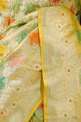 Green Banarasi Katan Silk Saree with Floral Rangkat Work