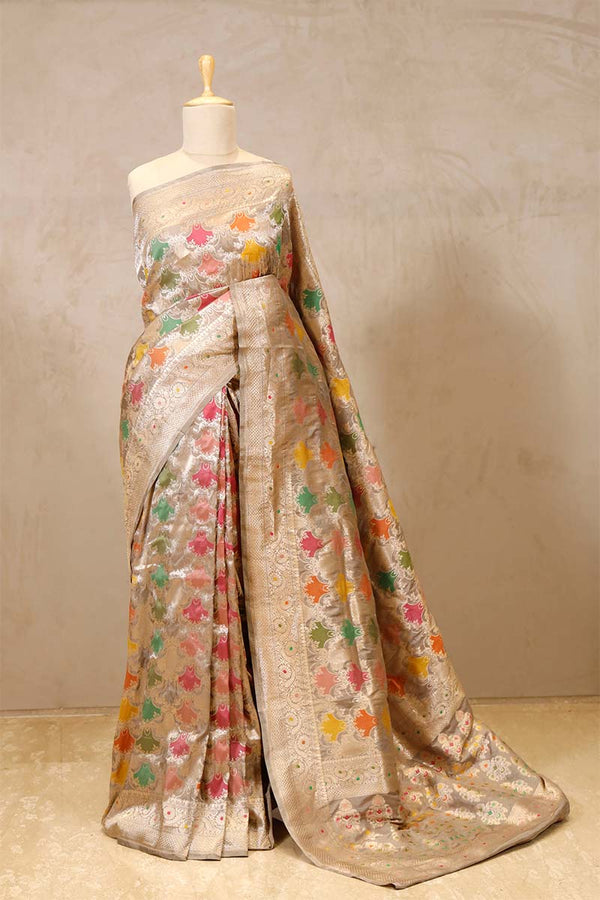 Grey saree, Banarasi Silk Saree, Banarasi saree, pure silk saree, wedding saree, party wear saree​