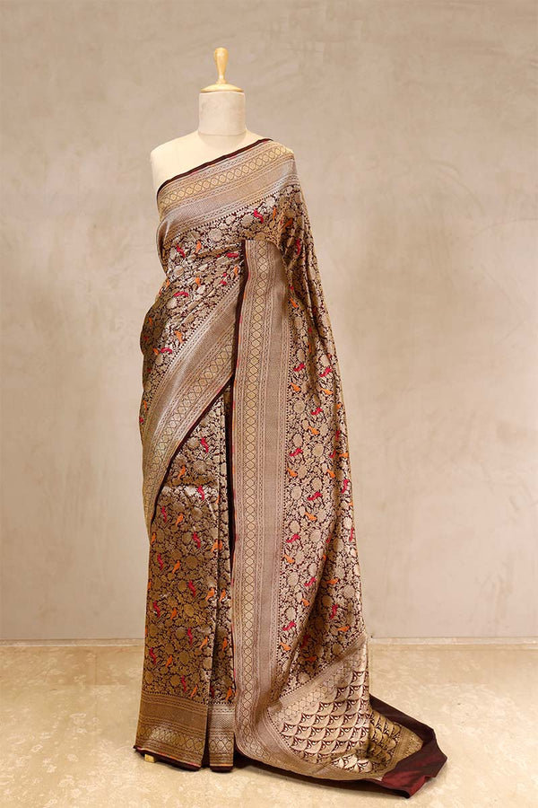 Brown saree, Banarasi Silk Saree, Banarasi saree, pure silk saree, wedding saree, party wear saree​