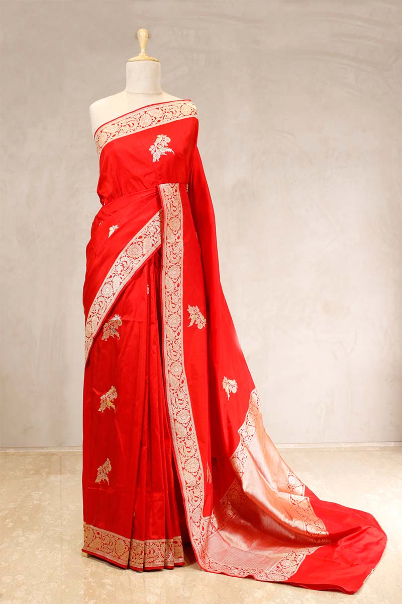 Red saree, Banarasi Silk Saree, Banarasi saree, pure silk saree, wedding saree, party wear saree​