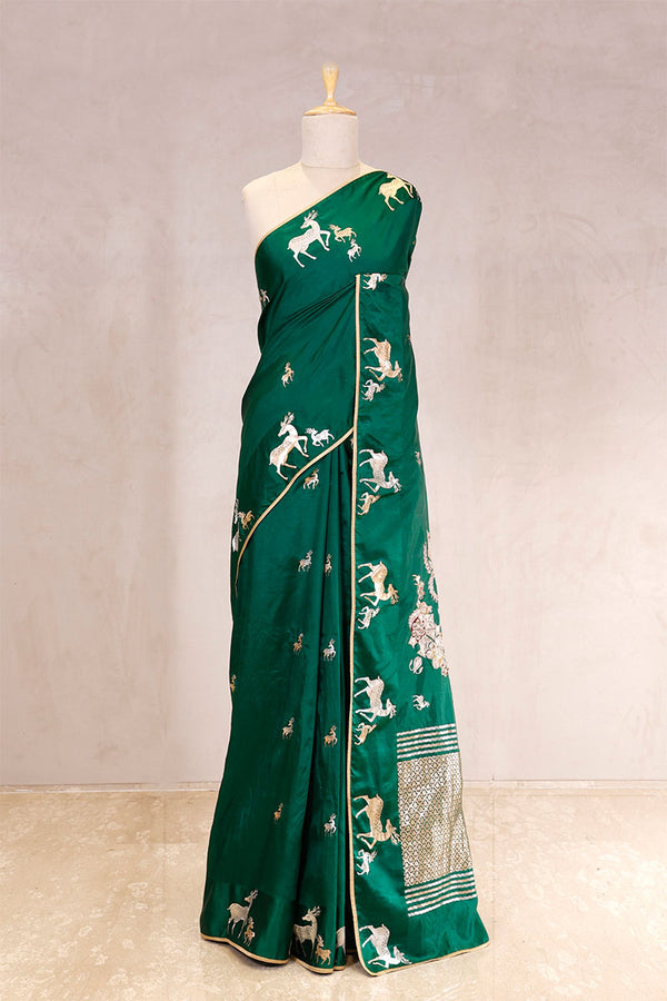 green saree, Banarasi Silk Saree, Banarasi saree, pure silk saree, wedding saree, party wear saree​