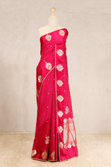 Red Handloom Banarasi Saree with Ganesh Mantra Hand-Embroidery