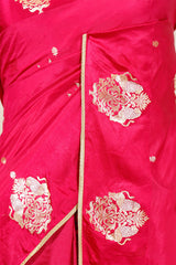 Red Handloom Banarasi Saree with Ganesh Mantra Hand-Embroidery