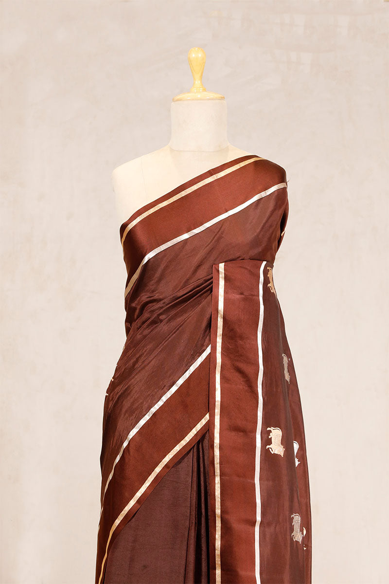 Brown Puna Silk Banarasi Saree with Pichwai Aghanya Motifs