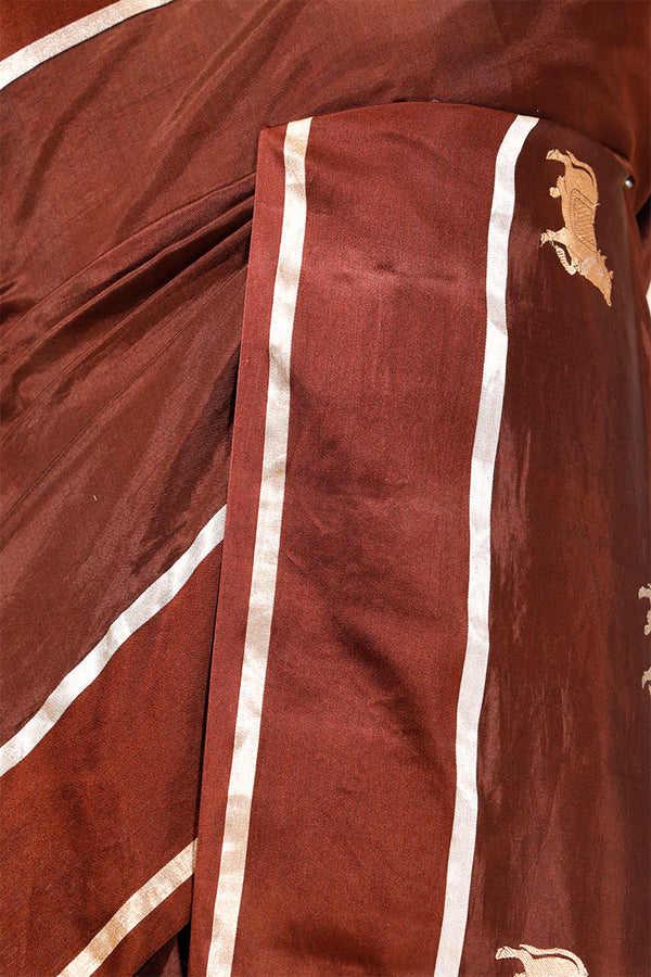 Brown Banarasi Saree with Pichwai Aghanya Motifs