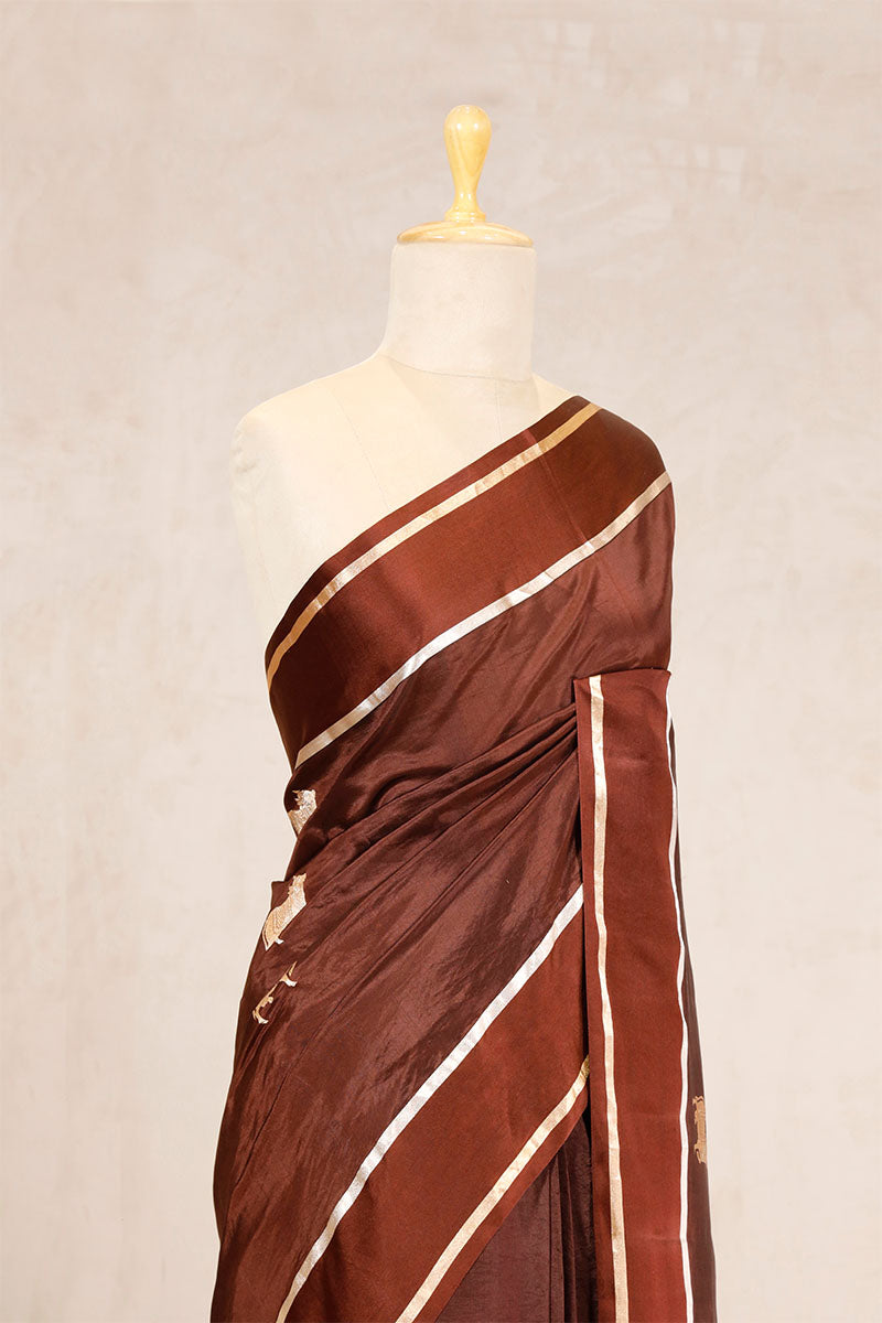 Brown Puna Silk Banarasi Saree with Pichwai Aghanya Motifs