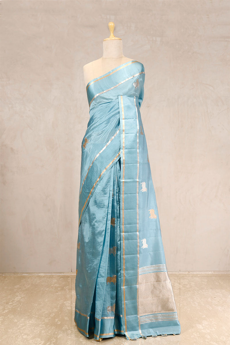 sky blue saree, Banarasi Silk Saree, Banarasi saree, pure silk saree, wedding saree, party wear saree​