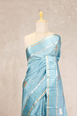 Sky Blue Puna Silk Banarasi Saree with Pichwai Aghanya Motifs