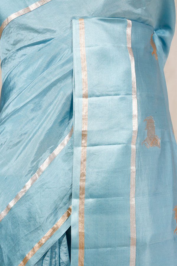 Sky Blue Banarasi Saree with Pichwai Aghanya Motifs