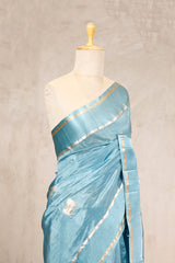 Sky Blue Puna Silk Banarasi Saree with Pichwai Aghanya Motifs