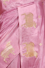 Baby Pink Puna Silk Banarasi Saree with Pichwai Aghanya Motifs