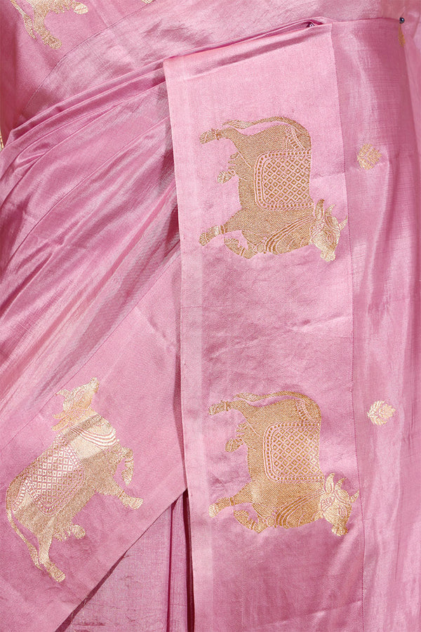 Baby Pink Banarasi Saree with Pichwai Aghanya Motifs