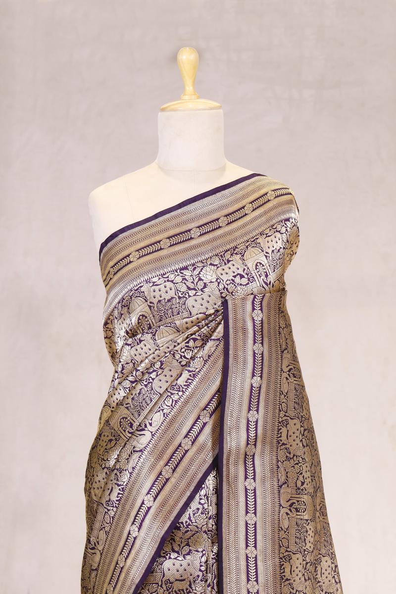 Deep Purple Banarasi Katan Silk Saree with Pichwai