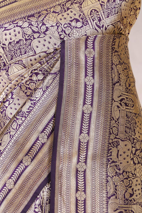 Deep Purple Banarasi Katan Silk Saree with Pichwai