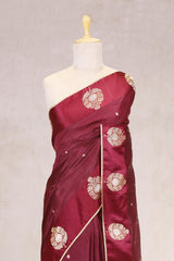 Wine Handloom Banarasi Silk Saree with Gayatri Mantra