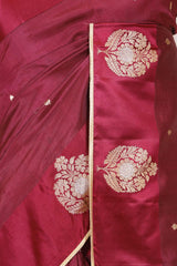 Wine Handloom Banarasi Silk Saree with Gayatri Mantra