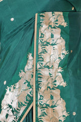 Green Handloom Banarasi Silk Saree with Gayatri Mantra