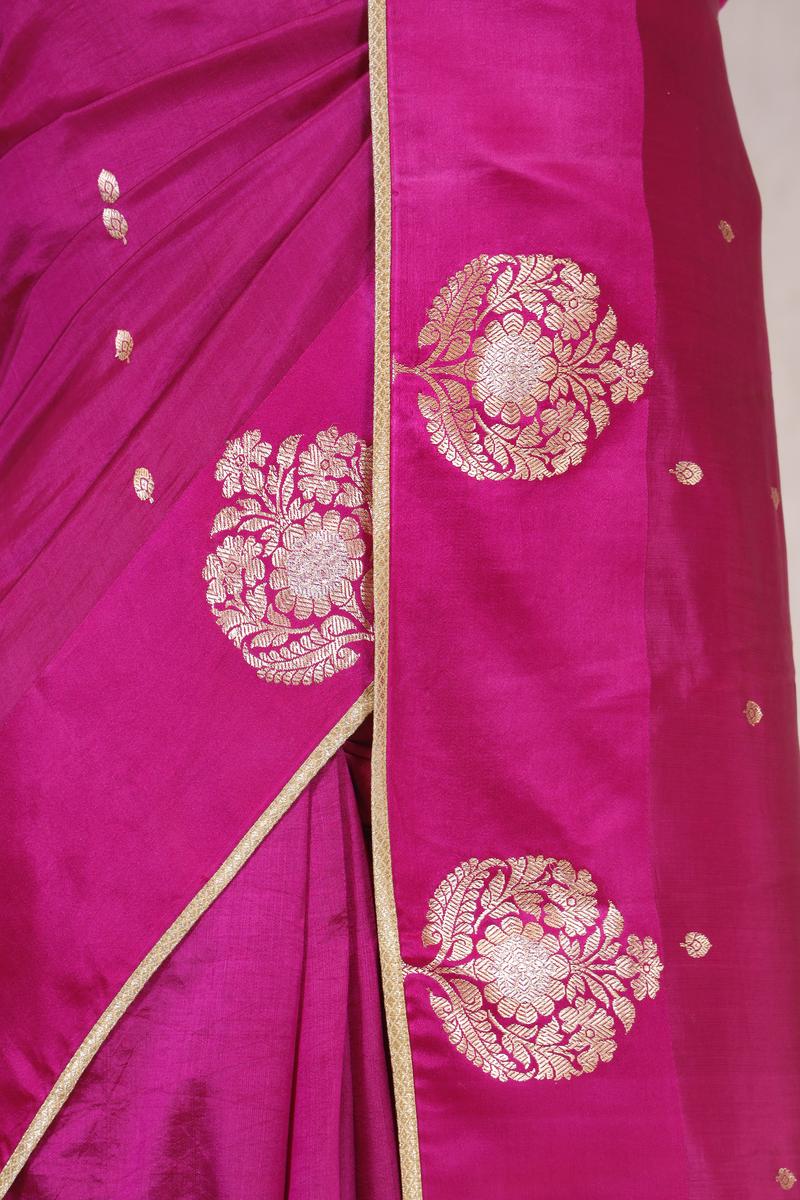 Pink Handloom Banarasi Silk Saree with Gayatri Mantra