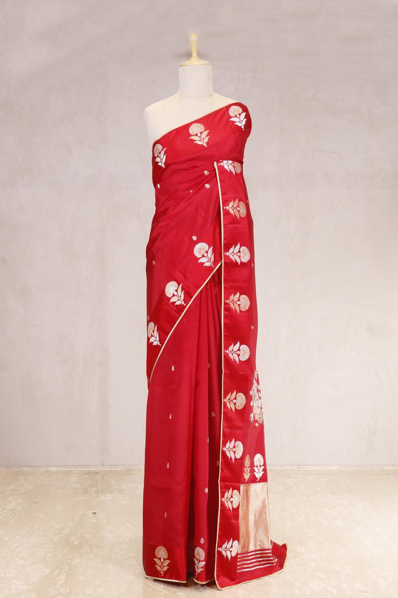 Red saree, Banarasi Silk Saree, Banarasi saree, pure silk saree, wedding saree, party wear saree​