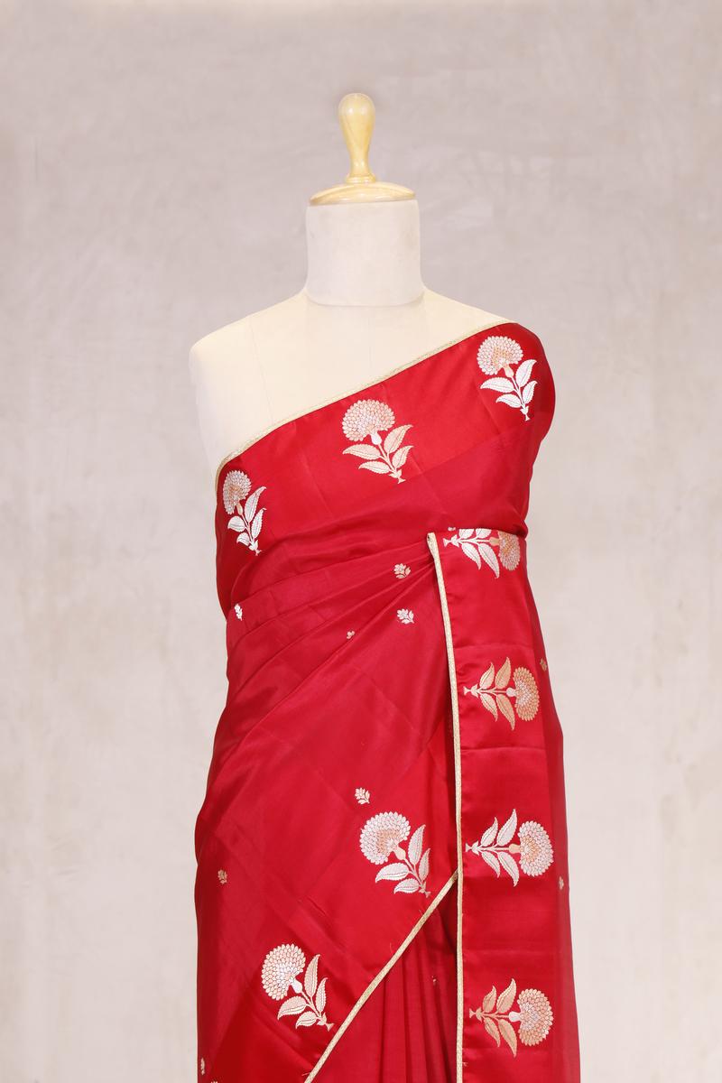 Red Handloom Banarasi Silk Saree with Gayatri Mantra