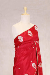 Red Handloom Banarasi Silk Saree with Gayatri Mantra