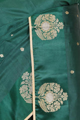 Bottle Green Handloom Banarasi Silk Saree with Gayatri Mantra