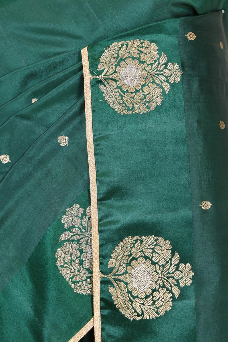 Bottle Green Handloom Banarasi Silk Saree with Gayatri Mantra