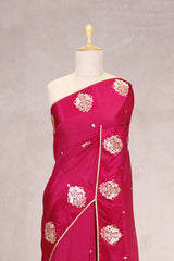 Pink Handloom Banarasi Saree with Ganesh Mantra Hand-Embroidery