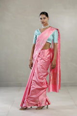 Baby Pink Banarasi Silk Saree with Sona Rupa Floral Work