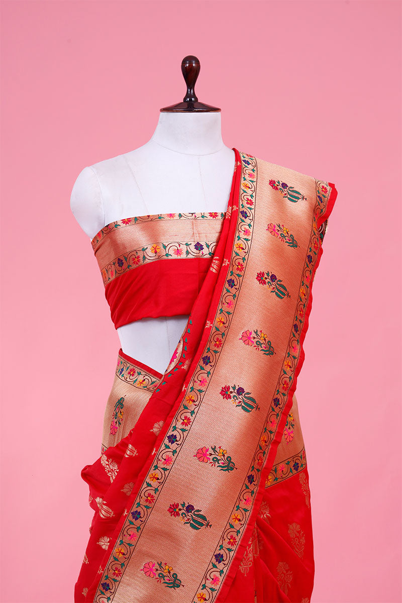 Red Paithani Woven Silk Saree