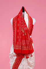 White & Red Ethnic Banarasi Saree