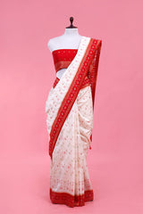 Buy Latest White & Red Silk Saree Online