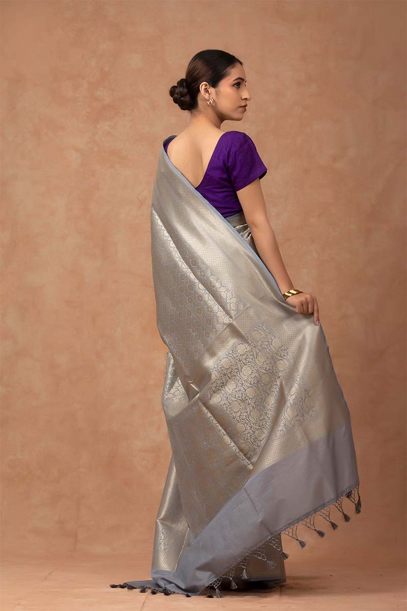 Mettalic Grey Soft Silk Saree